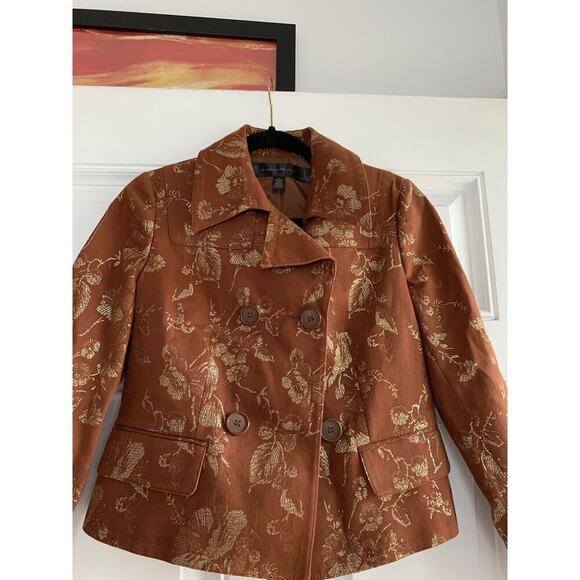 Apostrophe Luxury is a State of Mind women blazer Brown Gold Floral Size 2 - Picture 3 of 6